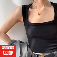 白色辣妹吊帶背心女外穿內(nèi)搭無(wú)袖寬肩帶短款方領(lǐng)露臍遮副乳上衣夏 K10-黑色 L 建議體重95-115斤