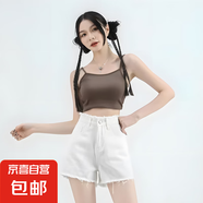 淺色毛邊高腰牛仔短褲女夏季2025新款美式a字顯瘦小個(gè)子辣妹熱褲 白色 28
