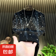 星空燙鉆滿天星潮牌短袖t恤男2025夏季新款輕奢高度圓領(lǐng)半袖上衣 黑色 XL （125-140斤）