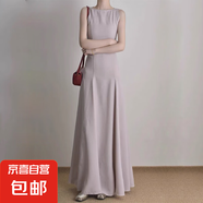 2025夏裝新款三醋酸高級(jí)感連衣裙女收腰顯瘦a字純色仙女背心長(zhǎng)裙 柔灰粉 SBY24B0421 M 96-105斤