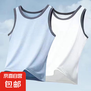 夏季新款清涼薄款無袖t恤拼接設(shè)計(jì)中大童上衣服男女童莫代爾背心 248-藍(lán)色+白色 150 體重 70-85斤