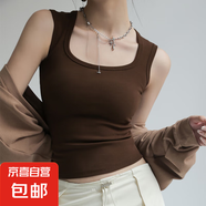 白色棉小背心西裝內(nèi)搭打底無袖吊帶女士春夏秋外穿辣妹大碼上衣女 咖啡 S (適合體重75-95斤）