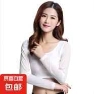 性感透視半截內(nèi)搭網(wǎng)紗打底衫女黑色透明緊身薄紗衣短款t恤上衣 白色（前面雙層 后背單層）） L