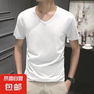男士短袖T恤夏季純色圓領(lǐng)半袖青年打底衫修身薄款體恤 JS純色短袖 V領(lǐng)白色 3XL