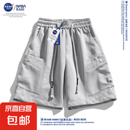 NASA BASE日系復古大口袋工裝短褲男夏季大碼寬松百搭運動(dòng)五分褲 YL1501-淺灰 5XL