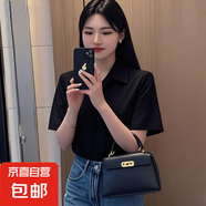夏季襯衫短袖女設(shè)計(jì)感小眾復(fù)古港風(fēng)氣質(zhì)寬松減齡淺藍(lán)緞面襯衣上衣 7108氣質(zhì)黑【垂感緞面】 L 推薦【110-120斤】