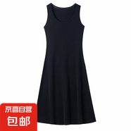 萊賽爾天絲圓領(lǐng)無袖連衣裙女春季新款套頭修身顯瘦中長款背心裙子 黑色 L