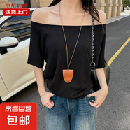 短袖T恤女夏露肩一字肩斜領(lǐng)寬松顯瘦純色棉質(zhì)黑色上衣潮RL#K004# K004#黑色 XL 【135-150斤】