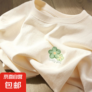 短袖t恤女夏2025新款寬松220克純棉奶白色半袖學生正肩上衣 1912花花K杏 M