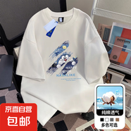 220克純棉短袖t恤男夏季休閑卡通機(jī)器貓印花情侶圓領(lǐng)潮上衣B701YL 白色 2XL