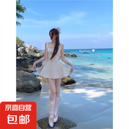 miu系波點(diǎn) 杏色方領(lǐng)吊帶連衣裙女春法式初戀清純收腰裙子 杏底波點(diǎn) XL