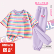 【2件套】女童套裝2025新款夏季短袖兩件套女大童夏裝兒童運動服 草莓K鈴蘭紫+草莓K香芋紫 110