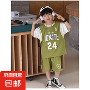 兒童短袖球服套裝新款男童運動服女童速干透氣短褲中小童k552 綠色 90 cm