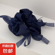 蘇純純色溫柔曼妙輕紗大腸圈打結(jié)蝴蝶結(jié)網(wǎng)紗發(fā)圈日常百搭森系頭飾 藏青發(fā)圈 1個