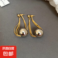 銀針前后戴圓珠吊墜耳環(huán)輕奢高級感歐美小眾耳墜簡約百搭個性耳飾 銀針-金色-銀色