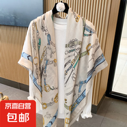 小格子亞麻圍巾女夏季2024新款防曬大方巾薄款絲巾空調(diào)房外搭披肩 mzf-090 130*130cm