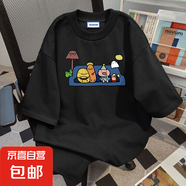 純棉美式復(fù)古個(gè)性卡通短袖t恤女款夏季小眾寬松半袖學(xué)院風(fēng)上衣潮 黑色【220g精梳純棉】 L