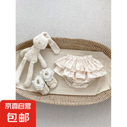 卡優(yōu)豆ins新款女童寶寶純色薄款荷葉邊無(wú)袖T恤上衣公主碎花蛋糕裙 米粉碎花 100 cm