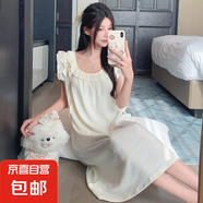 甜美小飛袖梭織棉睡裙睡衣女夏季2025新款帶胸墊一體夏天中長(zhǎng)款 杏色 424 XL