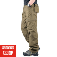 【透氣舒適耐磨】春秋款休閑寬松直筒褲耐磨多口袋戰術(shù)工裝褲長(cháng)褲 六口袋軍黃色 30 【腰圍2尺3】