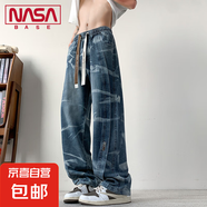 NASA BASE美式高街牛仔褲男士潮牌直筒寬松休閑褲子胖子大碼長褲 JYF-2567藍(lán)色 7XL
