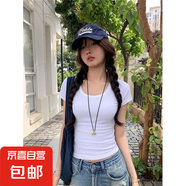 夏季新款設計感百搭短袖T恤女士莫代爾內搭外穿體恤衫正肩上衣服 956-白色 L