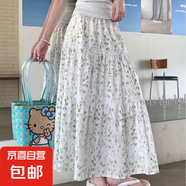 女裝復(fù)古碎花半身裙女夏季高腰顯瘦長裙時尚百搭A(yù)字裙均碼S-XL 翠綠色 XL