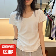 【都市麗人制造商】純棉美式白色t恤女正肩短袖 歐貨顯瘦小高領(lǐng) 白色1 【螺紋圓領(lǐng)】 2XL  【125-140斤】