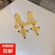 銀針中古圓形花朵流蘇耳環(huán)歐美復古金屬感耳釘氣質(zhì)輕奢耳飾批發(fā)女 16#銀針-金色愛心十字架