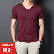 莫代爾冰絲短袖男士t恤夏季純色圓領(lǐng)修身半袖體恤薄款打底衫上衣 酒紅色 XL