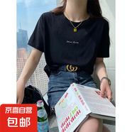 超火正肩圓領(lǐng)短袖t恤女2025新款夏季慵懶風(fēng)外穿百搭寬松休閑上衣 078-黑色 XL 130-145斤