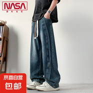 NASA BASE水洗牛仔褲男夏季新款復(fù)古寬松大碼直筒闊腿褲美式褲子 JYF-2561藍(lán)色 XL