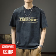 夏季高品質(zhì)T恤男ins潮流寬松半袖體恤假兩件印花短袖商場同款 黑色 3XL