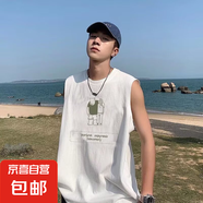 美式復(fù)古坎肩背心男夏季寬松運(yùn)動(dòng)休閑無(wú)袖體恤衫潮流學(xué)生上衣服DM 簡(jiǎn)艾男士圓領(lǐng)背心KJ334白色 2XL