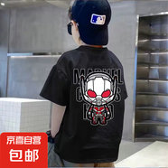 2025純色童裝卡通蜘蛛俠兒童印花短袖男孩t恤夏裝中大童半袖上衣 黑色-蟻人前后 150