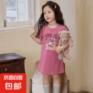 【兒童夏季裙子】新款立體卡通印花百搭純棉短袖男女童洋氣童裝 玫紅色 130 碼（建議身高115-125cm）