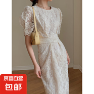 法式復(fù)古蕾絲連衣裙女2025夏季新款收腰顯瘦氣質(zhì)高級感裙子Z0032 圖片色 L 【110-120斤】