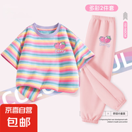 【2件套】女童套裝2025新款夏季短袖兩件套女大童夏裝兒童運動服 草莓K鈴蘭紫+草莓K嫩粉 150