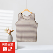 新款圓領(lǐng)寬松條紋吊帶背心女針織衫無(wú)袖上衣百搭休閑款女士春夏季 卡其色 均碼