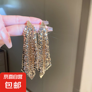 銀針中古圓形花朵流蘇耳環(huán)歐美復(fù)古金屬感耳釘氣質(zhì)輕奢耳飾批發(fā)女 41#銀針-金色三角形方塊流蘇