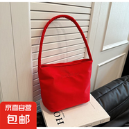 韓國(guó)手提手提包尼龍2025時(shí)尚百搭新款刺繡腋下包百搭單肩水桶 紅色 中包