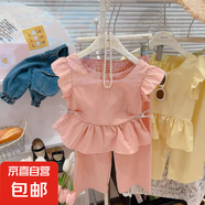 【兒童夏季新款女童套裝】韓版飛袖上衣搭闊腿褲時尚洋氣兩件套 NT68 90