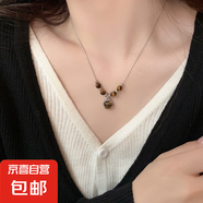 復古皮革虎眼石項鏈女中式疊戴choker小眾頸鏈百搭氣質(zhì)鎖骨鏈配飾 咖色單層虎眼吊墜項鏈【1條裝】