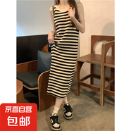 夏季2025新款條紋顯瘦小個(gè)子長(zhǎng)裙女裝法式小眾無袖針織背心連衣裙 圖片色 均碼 80-130斤