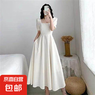【赫本風(fēng)】顯瘦連衣裙女2025新款夏收腰小黑裙法式方領(lǐng)過(guò)膝長(zhǎng)裙 白色 XL
