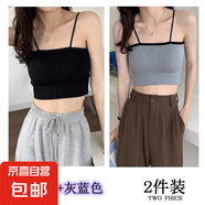 內(nèi)衣女學(xué)生韓版撞色美背裹胸聚攏防走光運(yùn)動(dòng)少女打底背心吊帶內(nèi)搭 【黑色+藍(lán)色】*帶胸墊/2件 M 【 90-110斤】