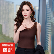 純色彈吊帶背心女2025春夏新款西裝內(nèi)搭打底衫韓版修身蕾絲上衣 咖啡色 （RF0051） L 碼100-108斤