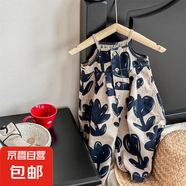 2025女童背帶褲輕薄韓國女孩休閑時尚吊帶連體褲兒童連身衣闊腿 藍色 130