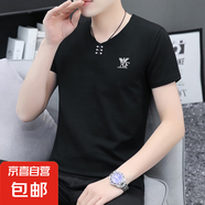 奧戴爾純棉夏季男士短袖t恤潮流V領(lǐng)薄款半袖上衣男體恤半袖修身WF QY666黑色 純棉T恤 2XL 建議140-155斤