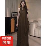 連衣裙女2025夏季新款無袖氣質(zhì)法式高級(jí)感不規(guī)則顯瘦裙子1690 咖色 S 【100斤以下】